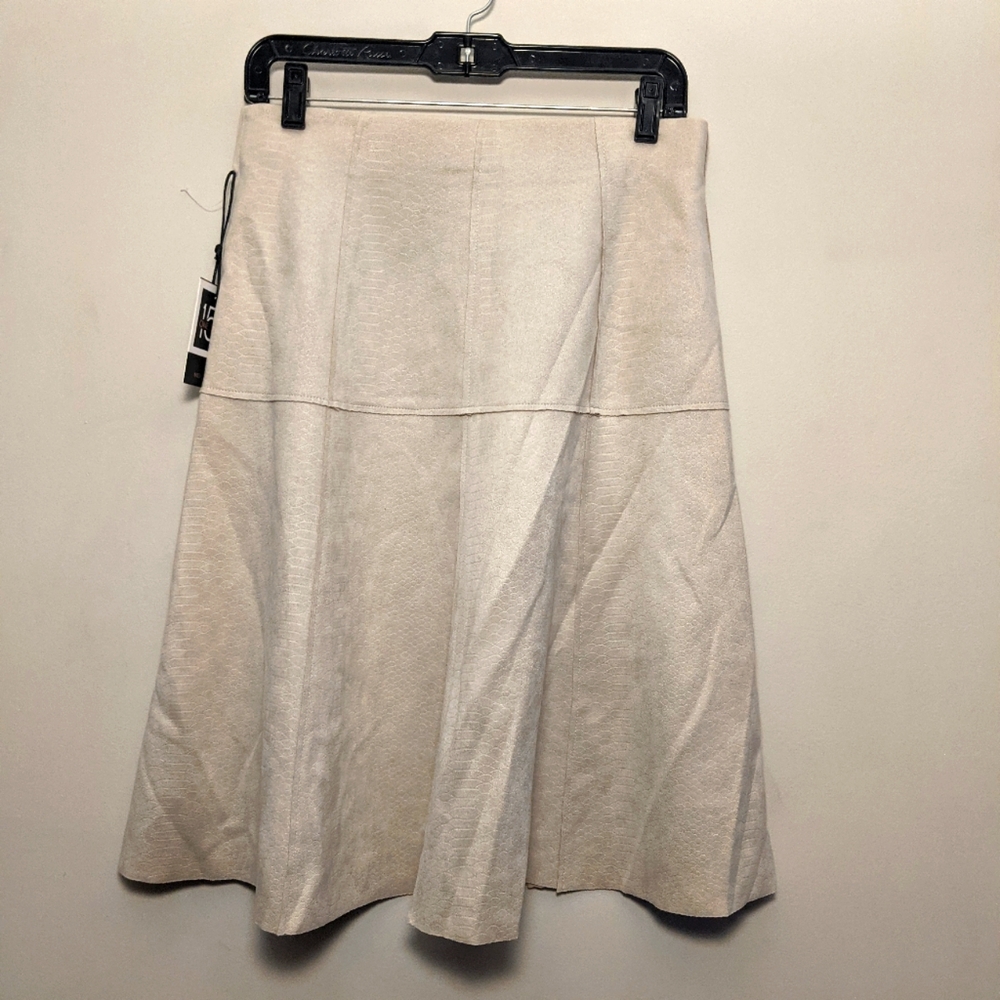 ONE 5 ONE Cream Faux Suede Knee Length circle Skirt S New